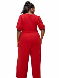 Plus Size Iris Surplice Belted Pocket Jumpsuit