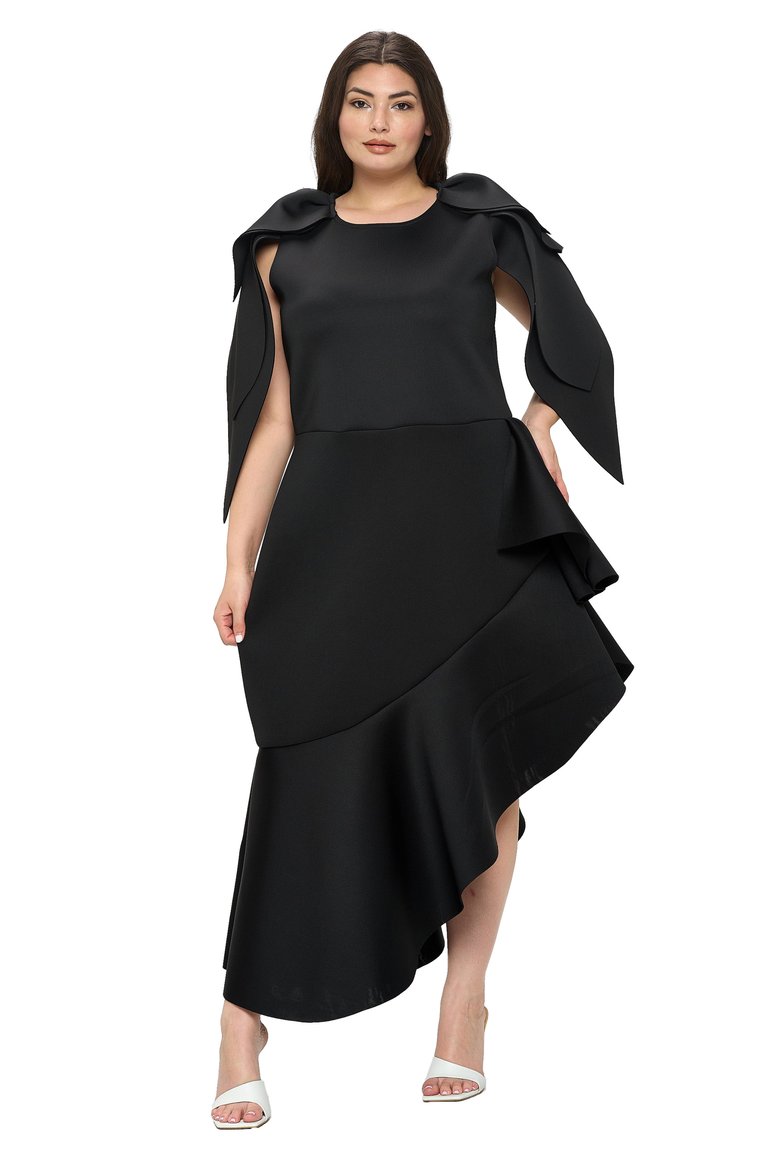 Plus Size Kaskade Ruffled Neoprene Dress - Black