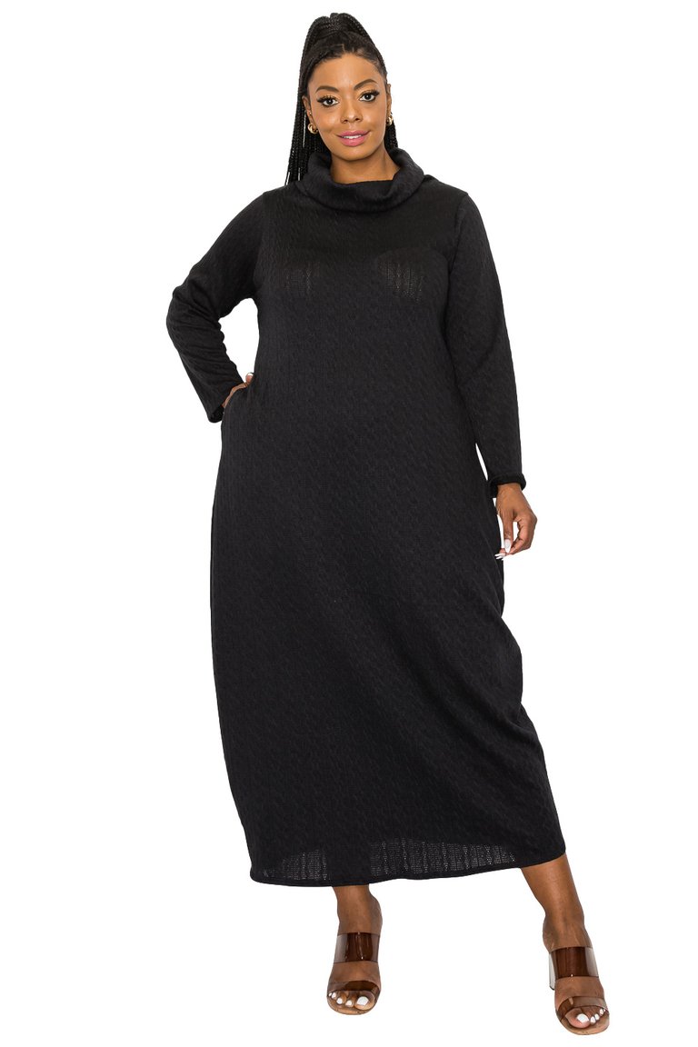 Plus Size Lana Cowl Turtle Neck Pocket Sweater Dress - Black
