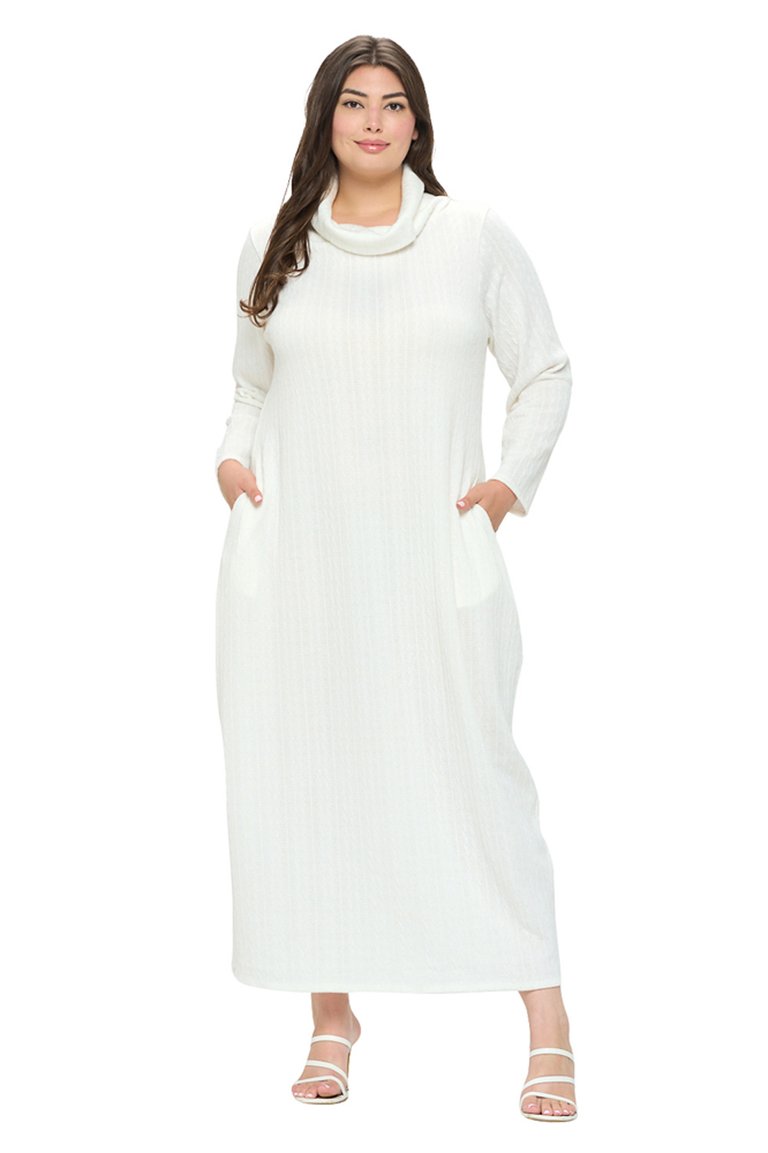 Plus Size Lana Cowl Turtle Neck Pocket Sweater Dress - Ivory