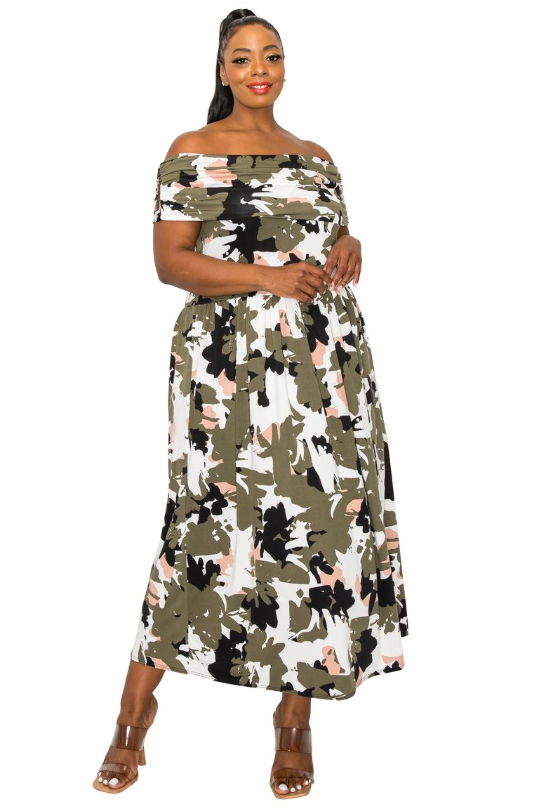 Plus Size Liza Off Shoulder Maxi Dress - Olive