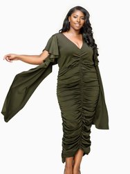 Plus Size Nadia Ruched V Neck Dress - Army