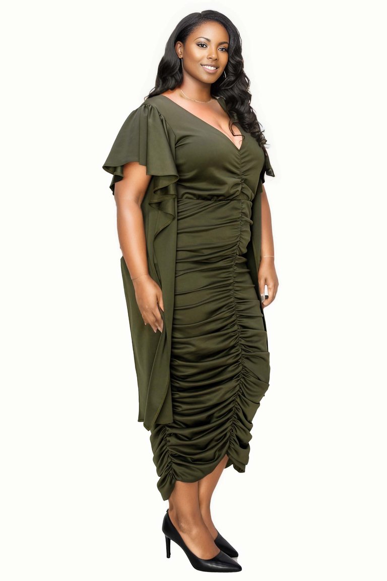 Plus Size Nadia Ruched V Neck Dress