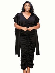 Plus Size Nadia Ruched V Neck Dress - Black