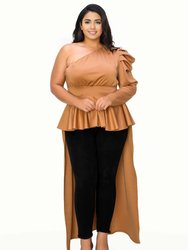 Plus Size Nicolette One Shoulder Peplum Top - Camel