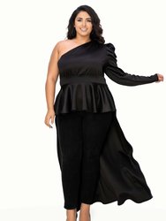 Plus Size Nicolette One Shoulder Peplum Top - Black