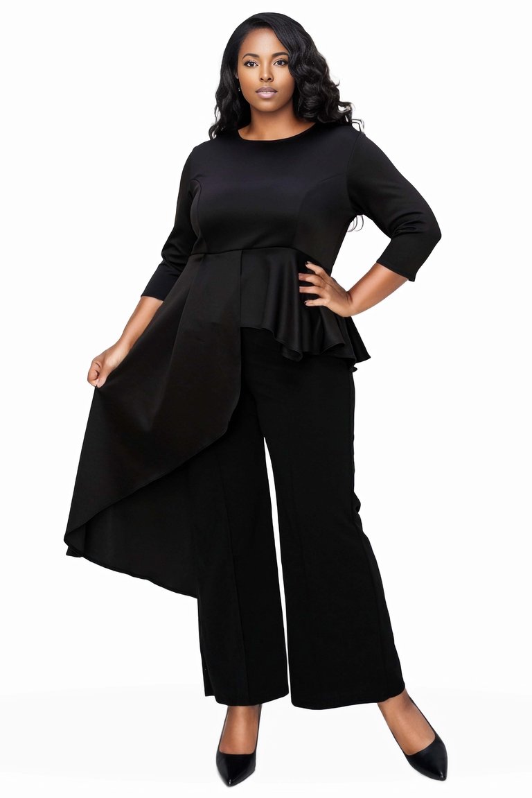 Plus Size Sanctuary Asymmetrical Peplum Top - Black