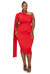 Plus Size Spade One Shoulder Cape Dress - Red