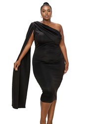 Plus Size Spade One Shoulder Cape Dress - Black