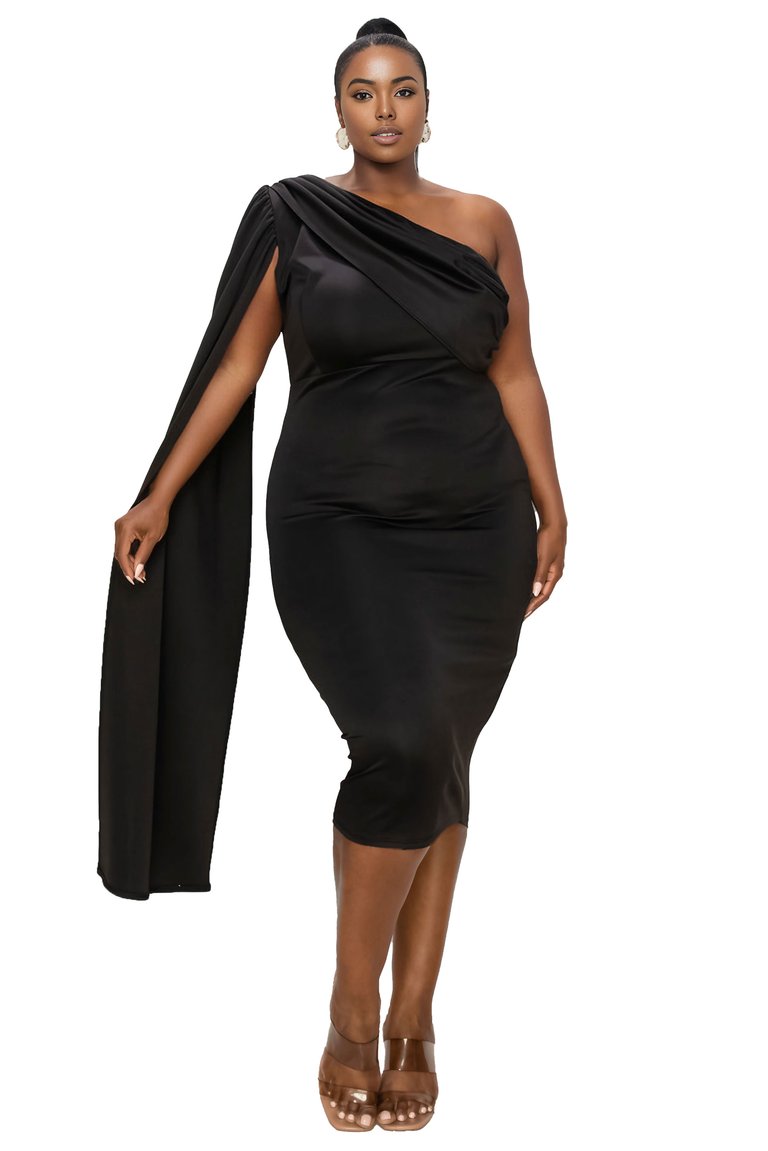Plus Size Spade One Shoulder Cape Dress - Black