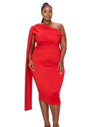 Plus Size Spade One Shoulder Cape Dress - Red