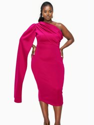 Plus Size Spade One Shoulder Cape Dress - Magenta