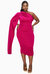 Plus Size Spade One Shoulder Cape Dress - Magenta