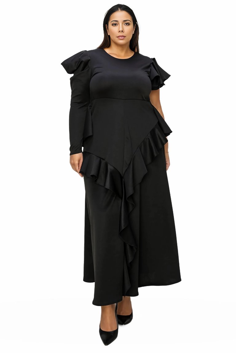 Plus Size Vivienne Ruffled Maxi Dress - Black