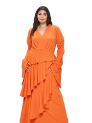 Plus Size Zeta Ruffled Drama Dress - Tangerine