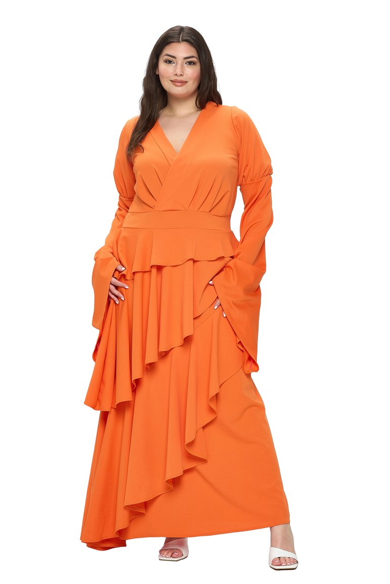 Plus Size Zeta Ruffled Drama Dress - Tangerine