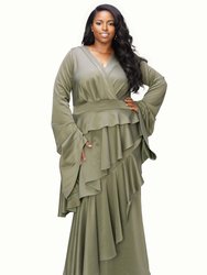 Plus Size Zeta Ruffled Drama Dress - Dk Sage