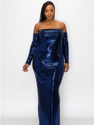 Royal Sequin Embellished Tube Dress - Royal Sequin