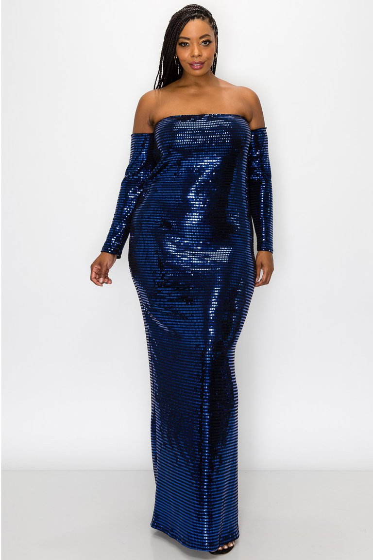 Royal Sequin Embellished Tube Dress - Royal Sequin