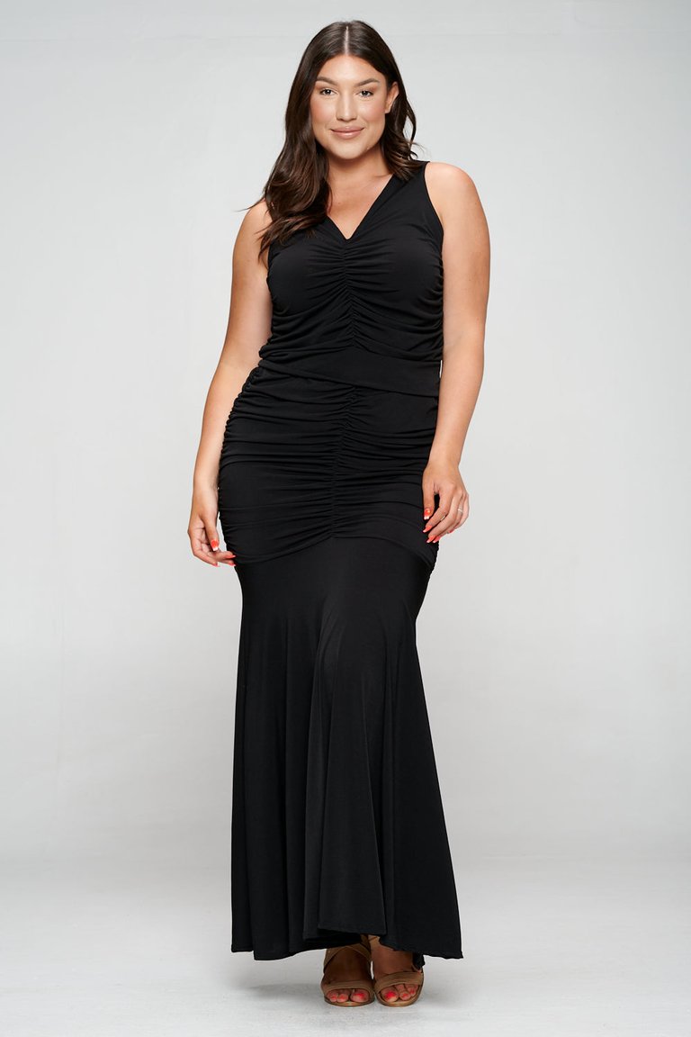 Ruched Sleeveless Top And Maxi Skirt - Black
