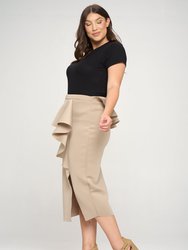 Ruffled Peplum Neoprene Midi Skirt