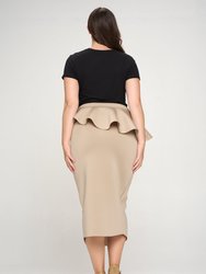 Ruffled Peplum Neoprene Midi Skirt