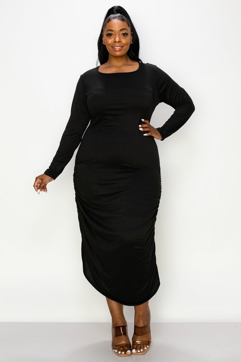 Side Ruched Maxi Dress - Black