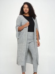 Split Sleeve Cardigan and Pants Set - Heather Grey