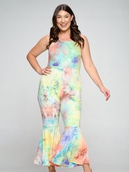 Tie Dye Bodycon Flare Leg Jumpsuit