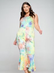 Tie Dye Bodycon Flare Leg Jumpsuit