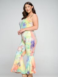 Tie Dye Bodycon Flare Leg Jumpsuit