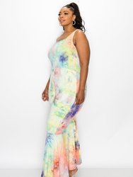 Tie Dye Bodycon Flare Leg Jumpsuit