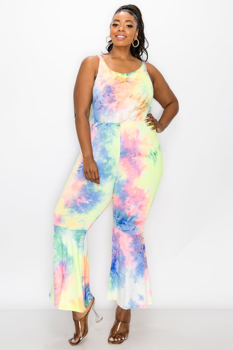 Tie Dye Bodycon Flare Leg Jumpsuit