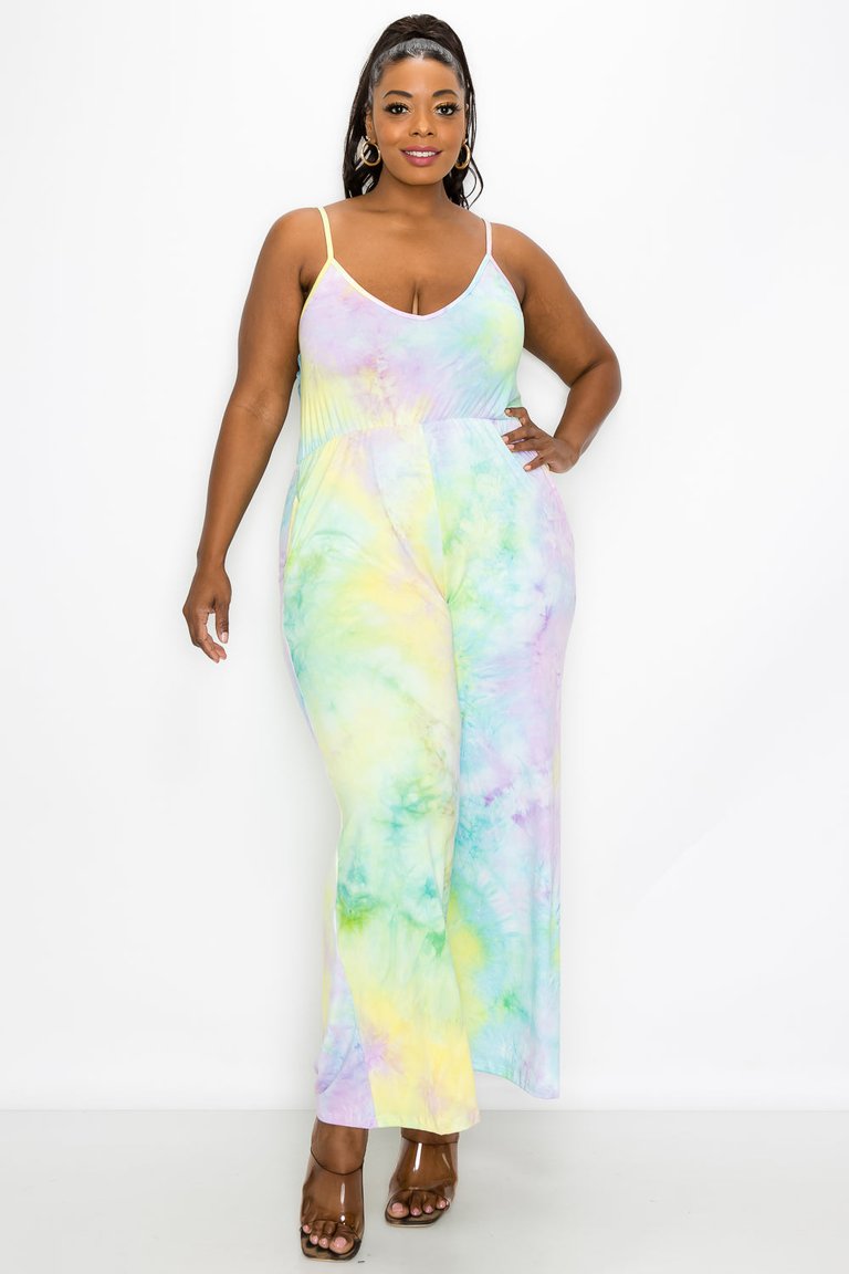 Tie Dye Cami Neck Wide Legged Pocket Jumpsuit