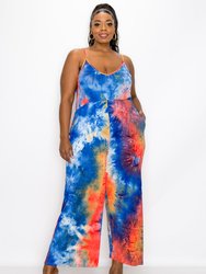 Tie Dye Cami Neck Wide Legged Pocket Jumpsuit