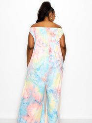 Tie Dye Off Shoulder Pocket Jumpsuit