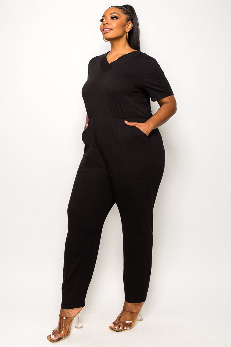 V Neck Pocket Jumpsuit