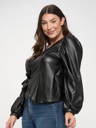 Vegan Leather Wrap Top