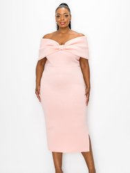Zariah Ribbon Detail Midi Dress - Pink