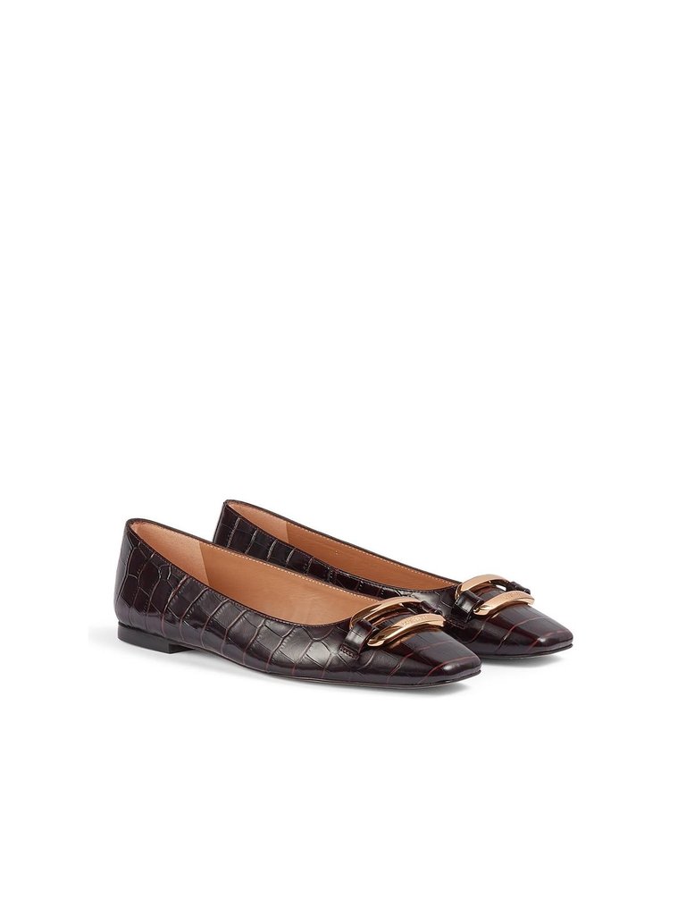 Cayden Bordeaux Croc Effect Flat - Bordeaux