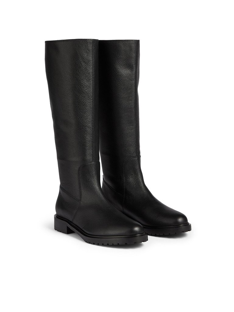 Coco Black Grainy Leather Knee Boot - Black