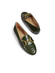 Daphne Dark Green Croc Effect Flat