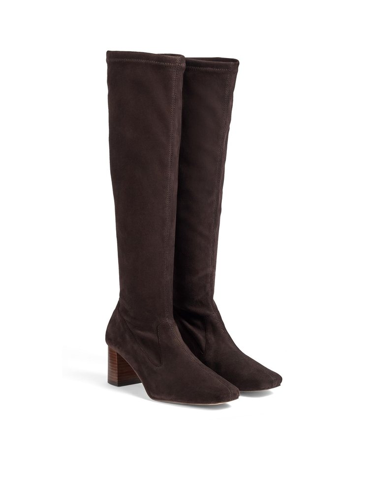 Davina Chocolate Stretch Suede Knee Boot - Chocolate