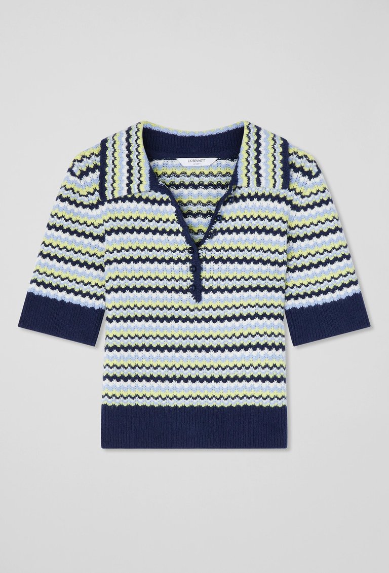 Lois Knitted Tops - Navy Multi