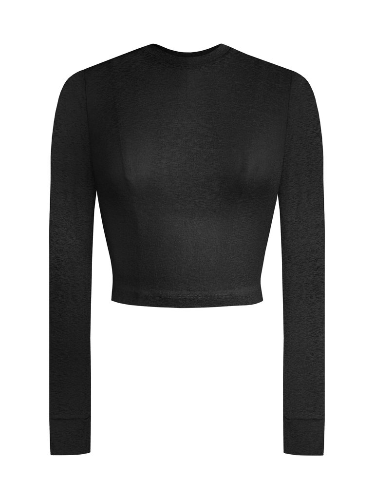 Long Sleeve Sheer Top - Black