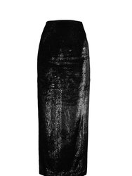 Lurex Velvet Maxi Skirt - Black Metallic Velvet