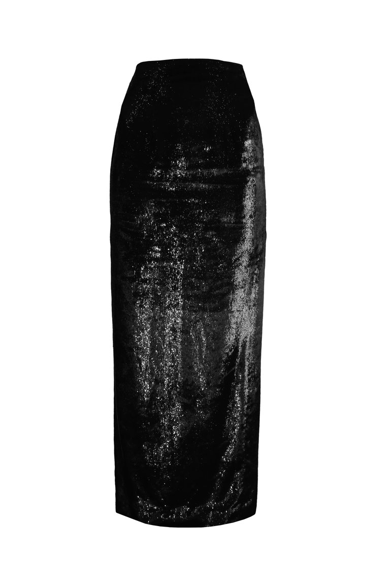 Lurex Velvet Maxi Skirt - Black Metallic Velvet