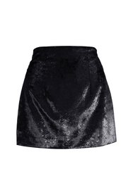 Lurex Velvet Mini Skirt - Black Metallic Velvet