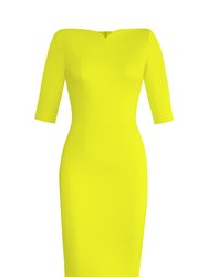 Pencil Dress With Half Sleeves - Sunshine Yellow