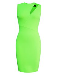 Round Neck Pencil Dress With Accent Cut-Out - Neo Lime